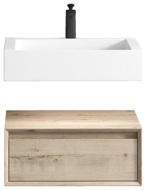 Alysa 24'' Floating Vanity, Acrylic Sink, Light White Oak