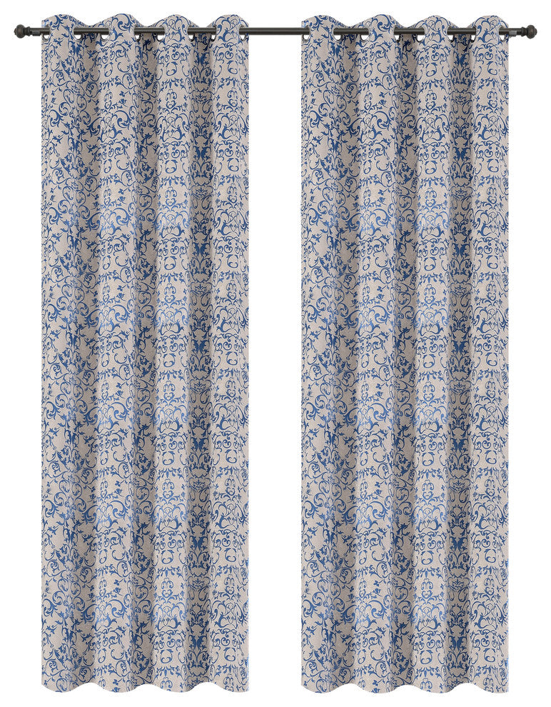 Jacquard Vine Drapery Curtain Panels, Blue, 50"x63", Set of 2