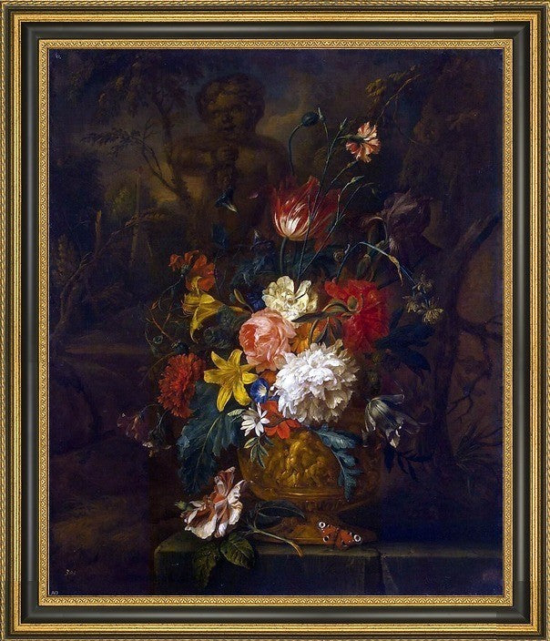 Justus Van I Huysum Flowers Framed Premium Canvas Print, 16"x20"
