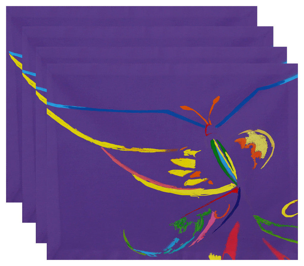 Polyester Decorative Placement, Butterfly, Purple, Set of 4