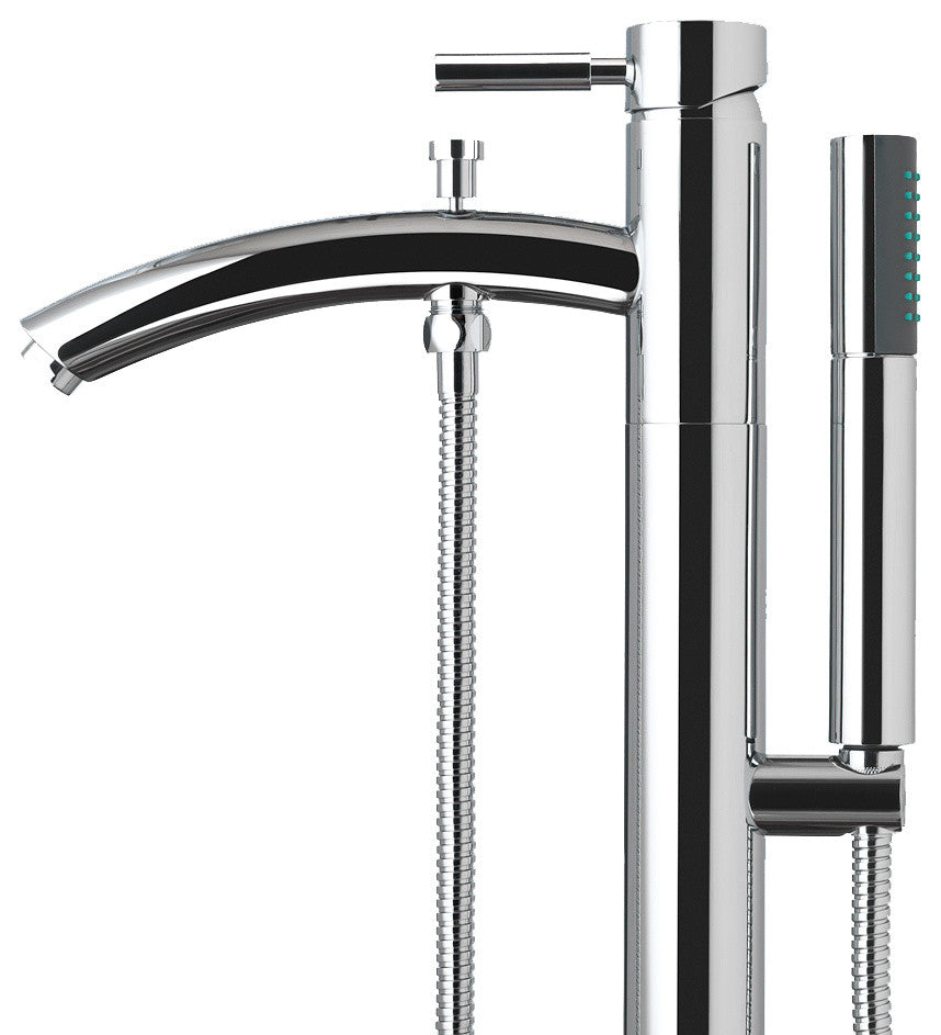 Taron Modern-Style Bathroom Tub Filler Faucet, Floor-mounted, Polished Chrome
