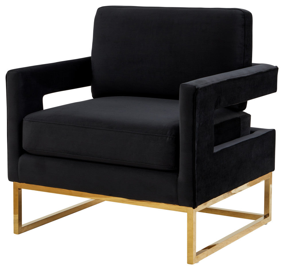 Modrest Edna Modern Black Velvet and Gold Accent Chair