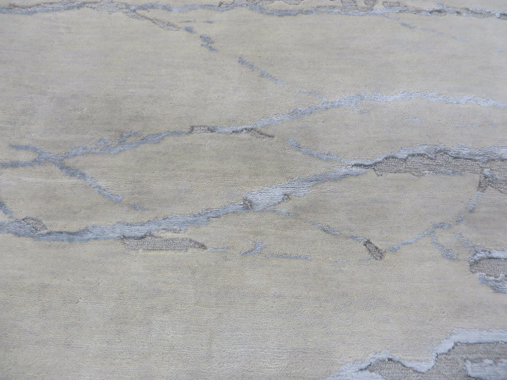 6'2x8'11 Hand Knotted Ivory Gray Modern Wool & Silk Oriental Rug