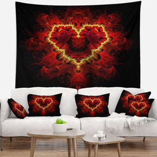 Fractal Red Heart Texture Abstract Wall Tapestry, 60"x50"