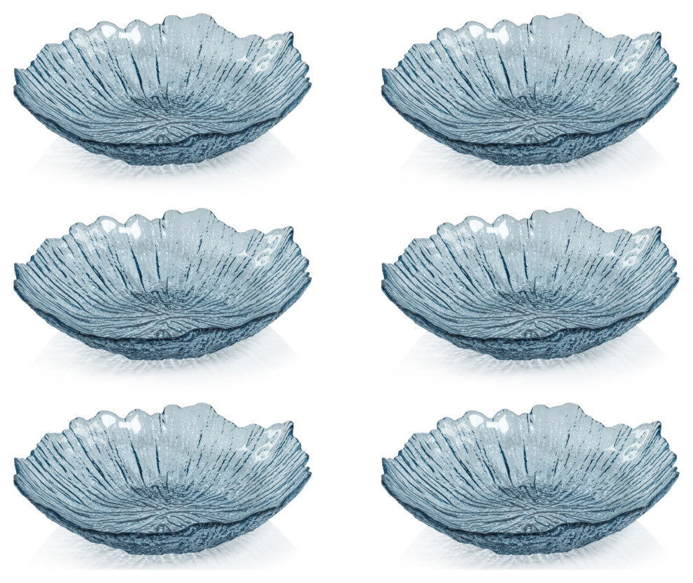 Axel Icy Sapphire Freeform Glass Serving Bowls, Set of 6