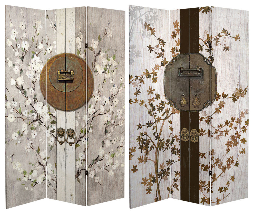 6'' Tall Double Sided Asian Lock Canvas Room Divider