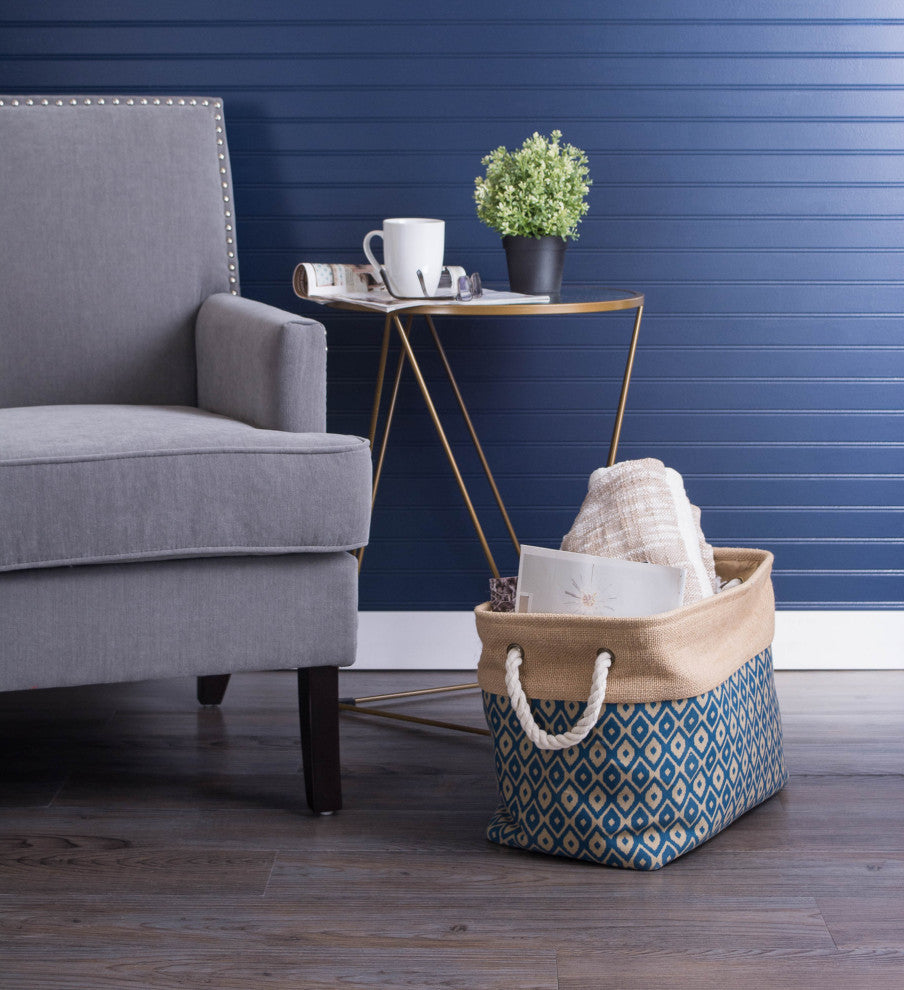 Burlap Bin Ikat Blue Rectangle Large 17.5"x12"x15"