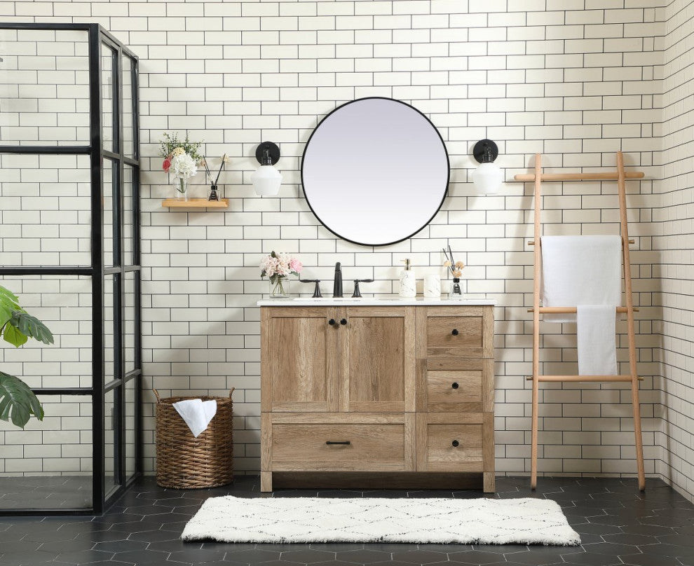 Home Living 19" Farmhouse Natural Oak-Light Bathroom Vanity