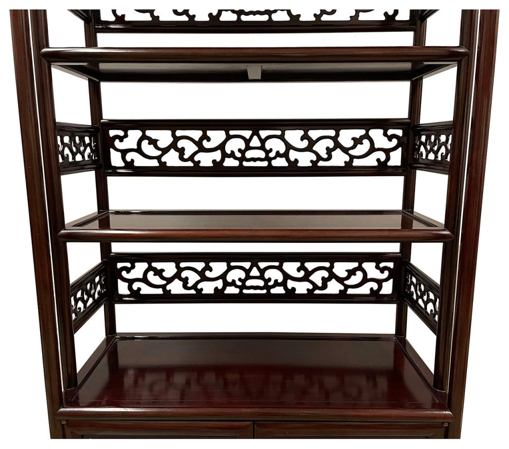 Consigned 20th Century Chinese Hand Carved Rosewood Book Shelf/Display Cabinet
