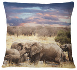 Memory of Elephants in Bush Abstract Throw Pillow, 18"x18"