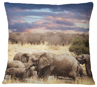 Memory of Elephants in Bush Abstract Throw Pillow, 18"x18"