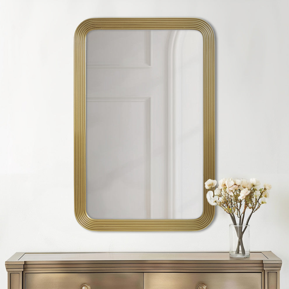Madison Park Aurelia Rounded Rectangle Fluted Wall Mirror, Gold