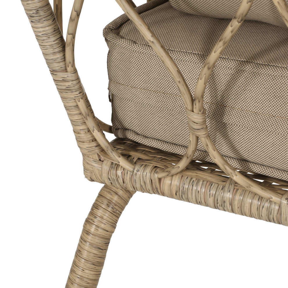 Colmar Outdoor Wicker Loveseat With Cushions, Light Brown and Beige