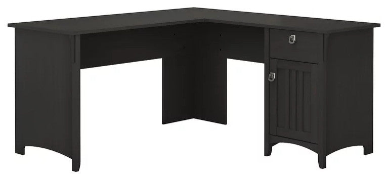 L-Shaped Desk, Storage Drawers & 1-Door Cabinet With Inner Shelf, Black