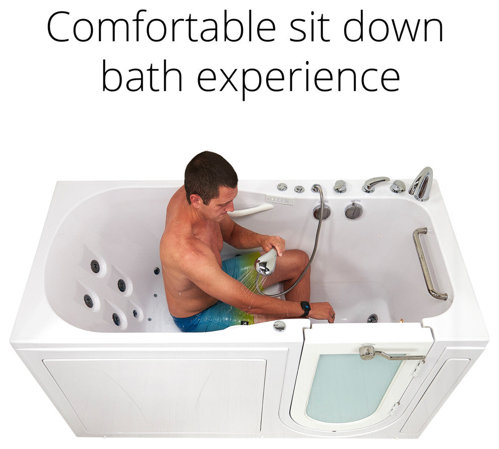 Ella Shak 36"x72" Air + Hydro + Foot Massage Walk-In tub, Outward Door, 2 Drains, 5 Piece Fast Fill Faucet, Right Drain