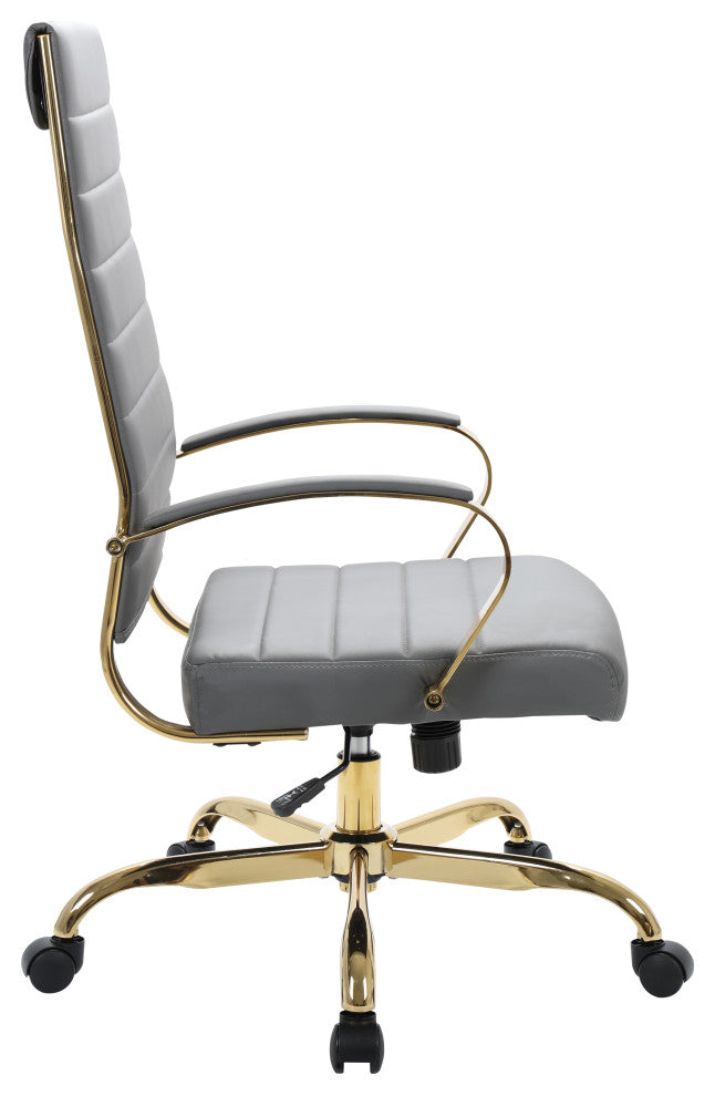 Mid-Back Leather Office Chair Adjustable Height Swivel  Conference Chair, Gray