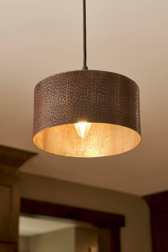 Hand Hammered Copper 8" Round Cylinder Pendant Light Shade