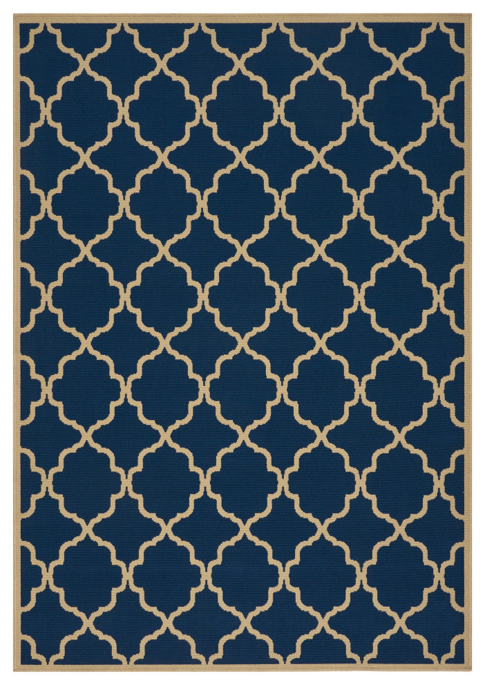 GDF Studio Hazel Outdoor Geometric  Area Rug, Navy and Ivory, 5'x8'