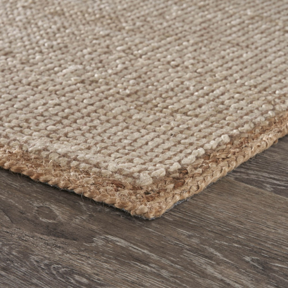 8" x 10" Tan and White Braid Border Area Rug