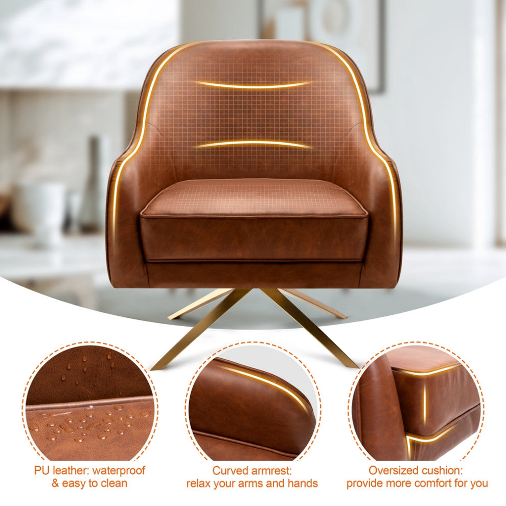 Fabric Accent Chair Swivel-Base Upholstered Armchair With Memory Foam, Brown