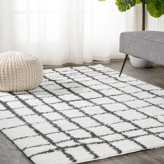 Arenal Geometric Grid Shag, White/Black, 3'x5'