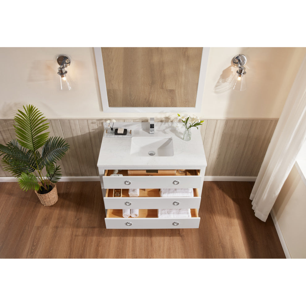 Legion Furniture WS2518 Series Bathroom Sink Vanity, White, 42", Artificial Stone Top, Single Sink