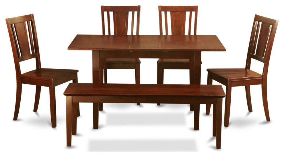 6 Pc Small Kitchen Nook Dining Set -Table With Leaf And 4 Chairs Plus Bench