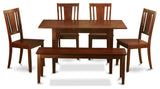 6 Pc Small Kitchen Nook Dining Set -Table With Leaf And 4 Chairs Plus Bench