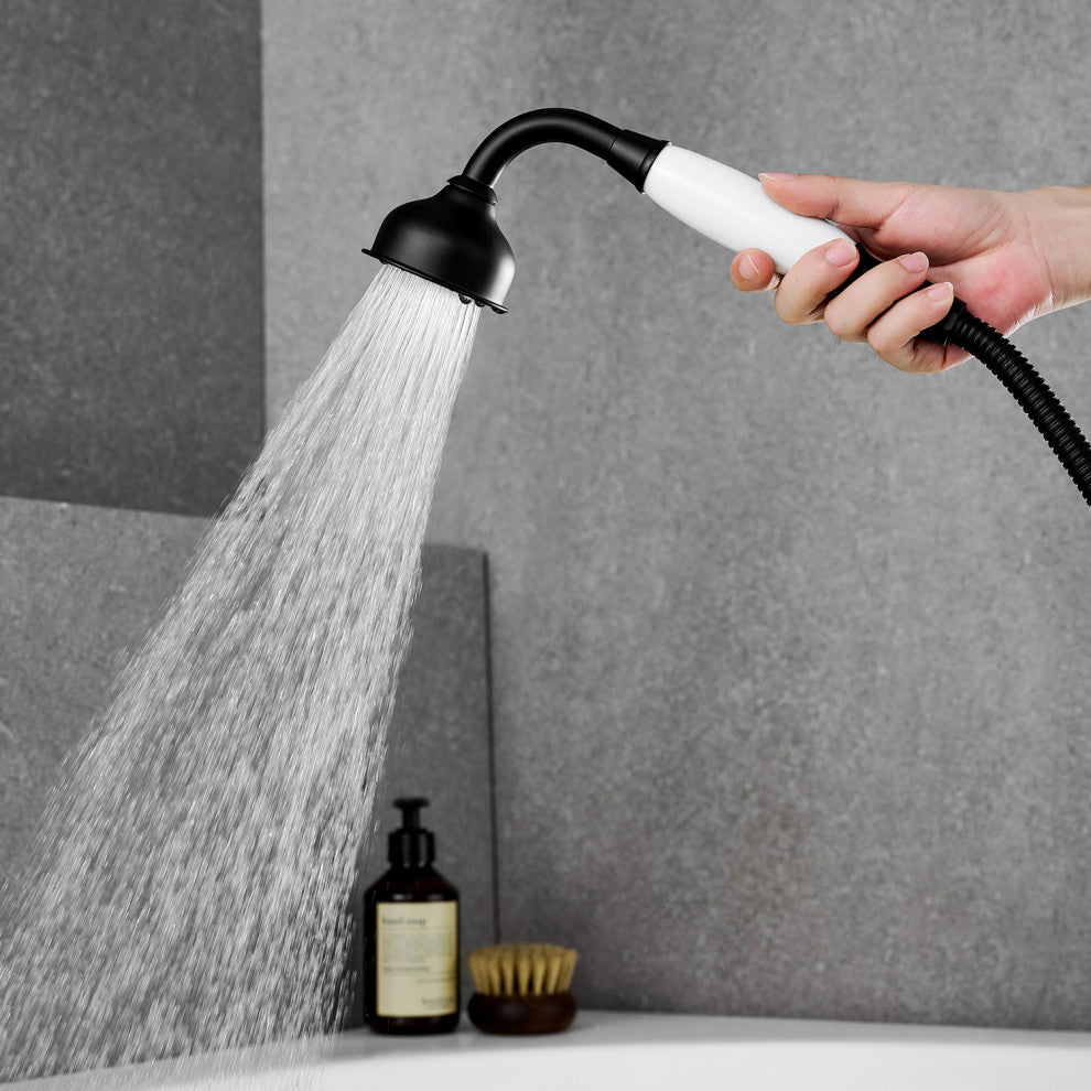 Vikran Triple Handle Deck-Mount Roman Tub Faucet Trim With Handshower, Matte Black