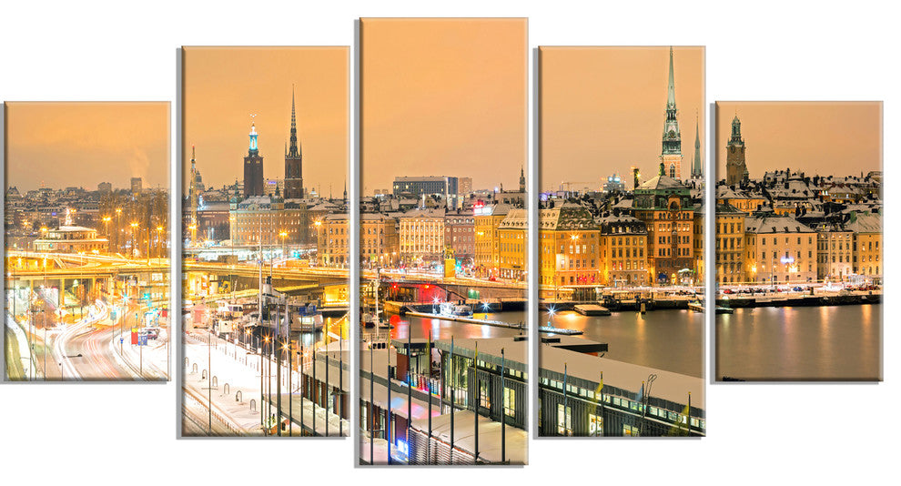 "Stockholm" Cityscape Panorama Canvas Photo Print, 5 Panels, 60"x32"
