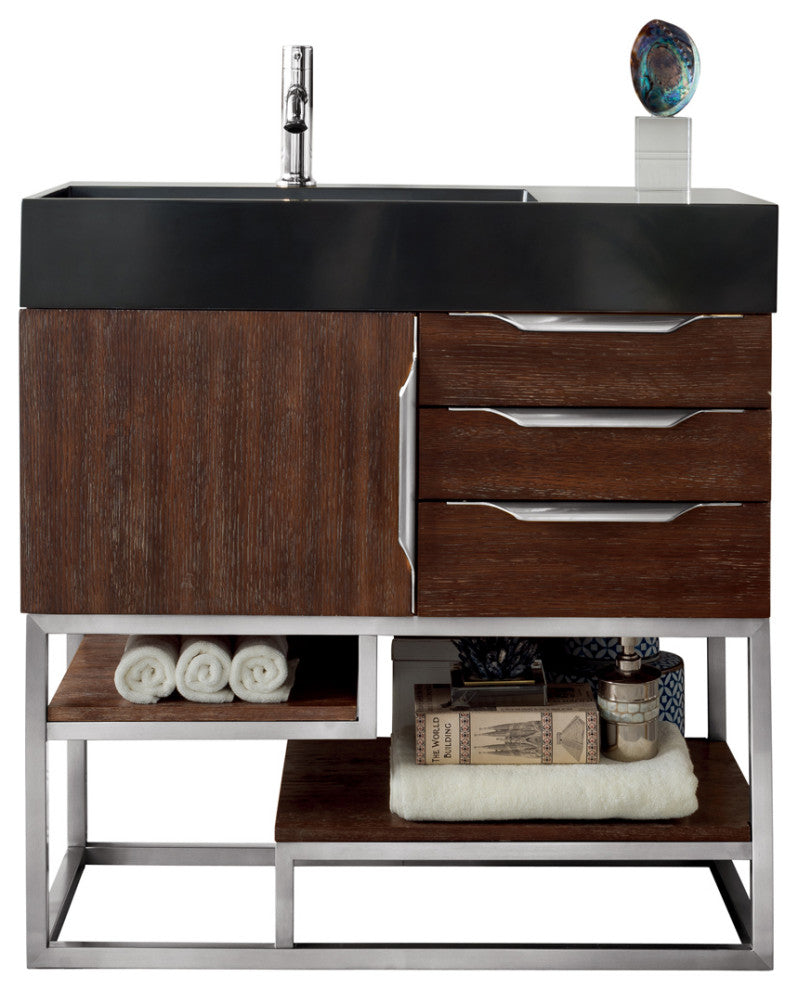 Columbia 36" Single Vanity,Coffee Oakglossy Dark Gray Surface Top,No Mirror