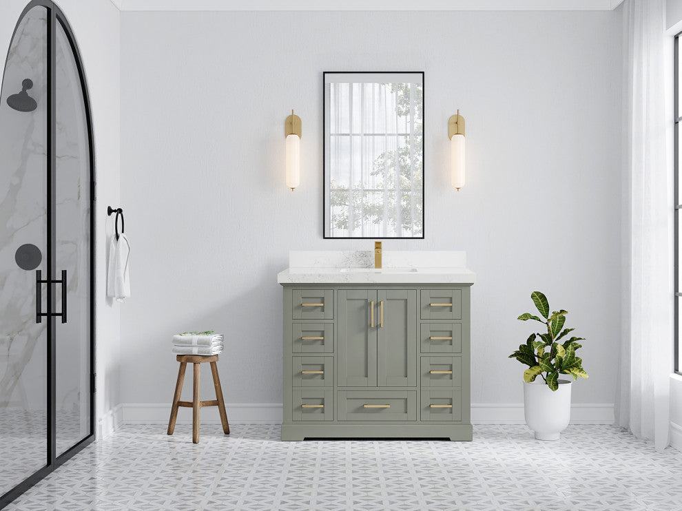 Boston 42 Single Sink Bath Vanity in Evergreen 2" Empira Quartz