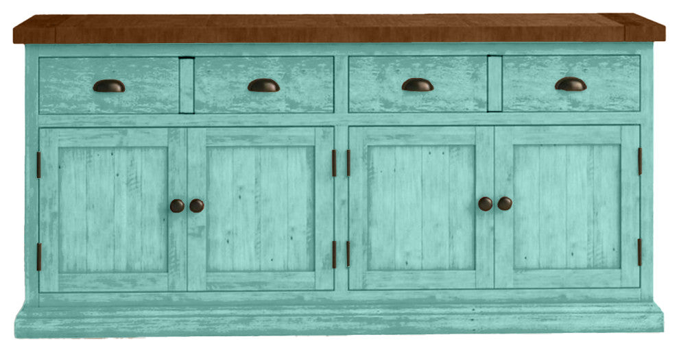 70" Rustic Two Tone Sideboard Buffet, Aqua Fiesta