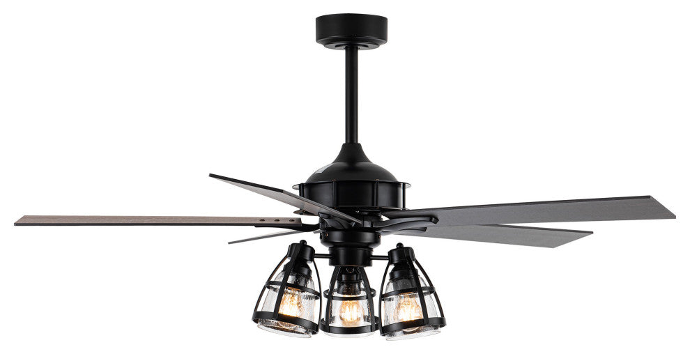 52 in Industrial Matte Black Ceiling fan With 5 Blades, Remote Control