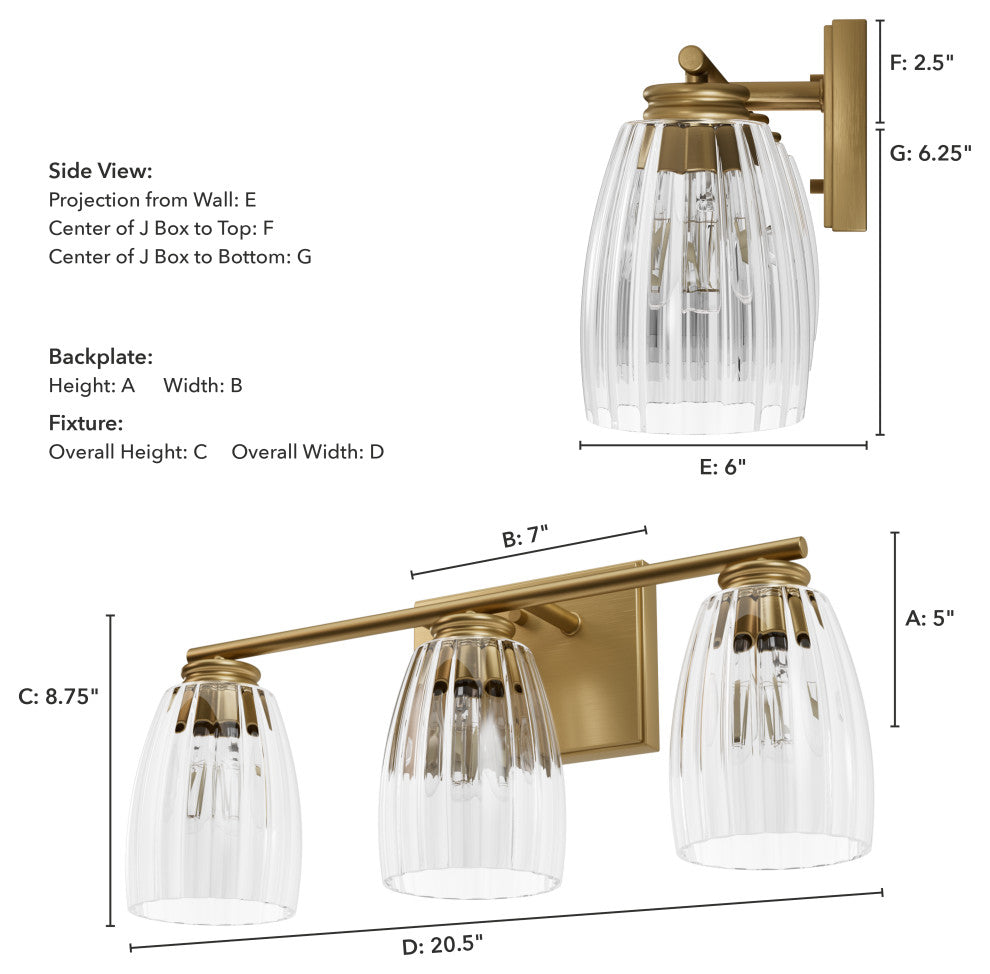 Rossmoor Luxe Gold With Clear Glass 3 Light Bathroom Vanity Wall Light Fixture