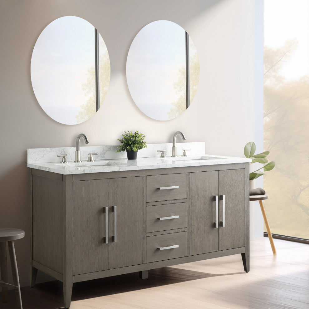 Vanity Art Bathroom Vanity With Sink, Driftwood Gray, 60", Double Sink, Brushed Nickel