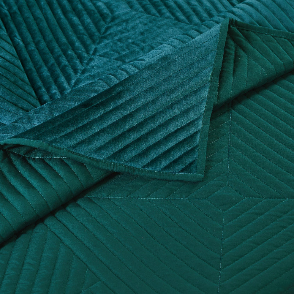Benzara BM293464 Quilted Throw Blanket, Polyester Filling, Teal Dutch Velvet