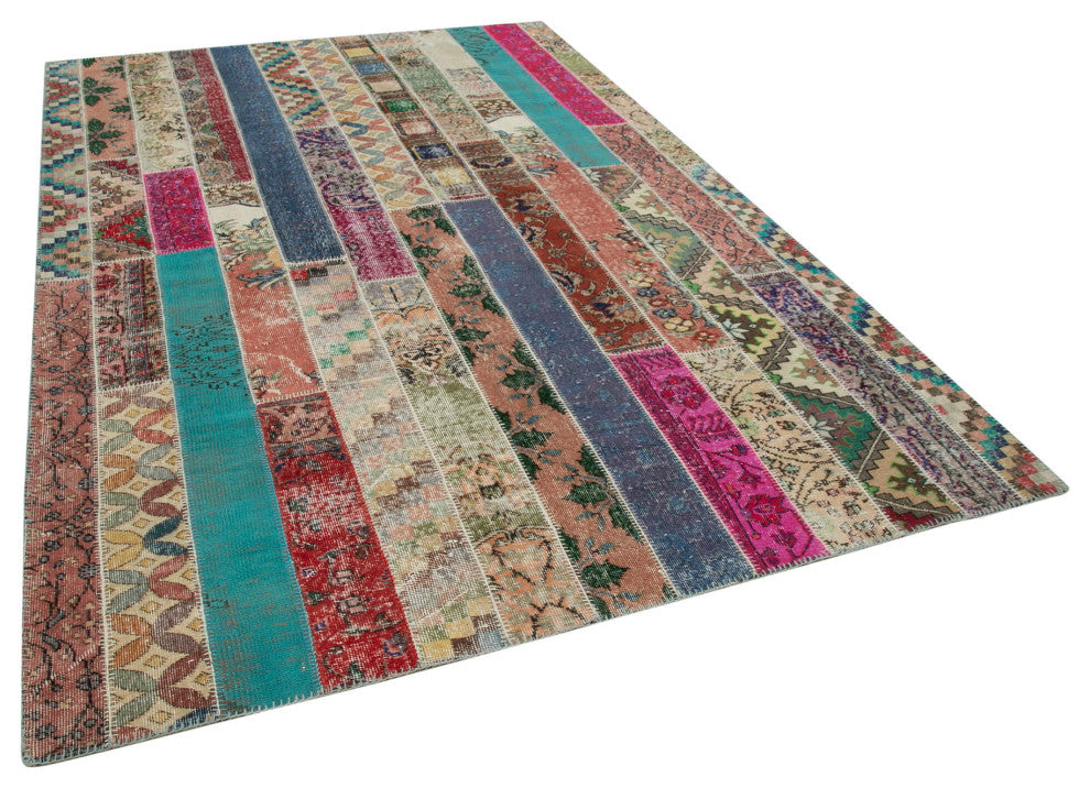 Rug N Carpet - Handmade Oriental 6' 8" x 10' 0" Faded Patchwork Area Rug