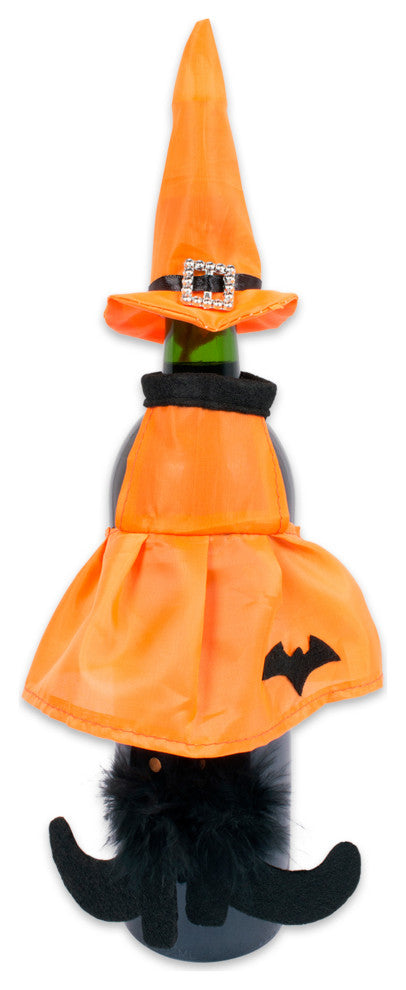 Orange Bat Halloween Wine Bottle Covers, Set of 2