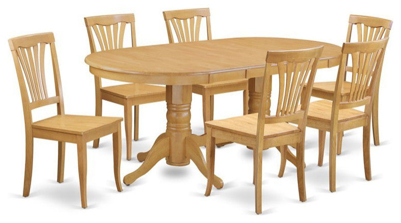 Vaav7-Oak-W, 7-Piece Dining Room Set Table With Leaf and 6 Dining Chairs