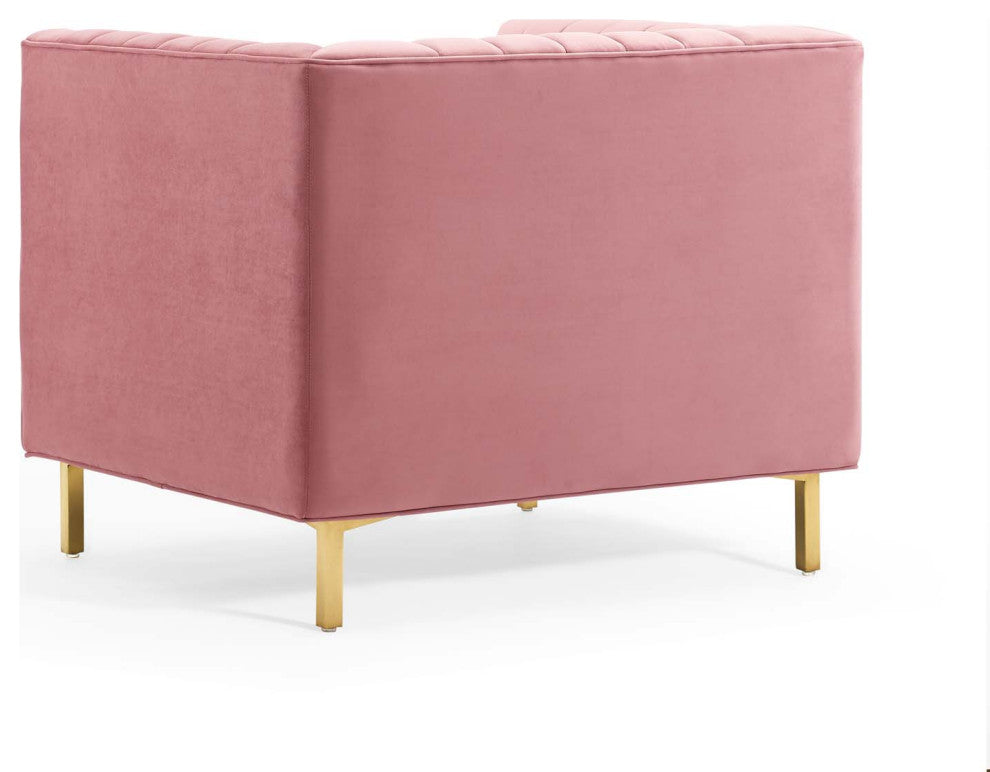 Tufted Armchair Accent Chair, Velvet, Pink, Modern, Living Lounge Hospitality