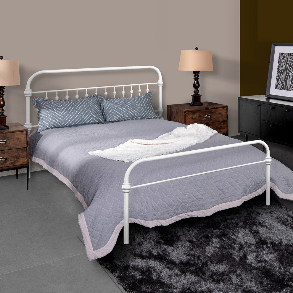 Twin/Full/Queen Wood Frame Platform Bed with Center Support Legs, White, Full