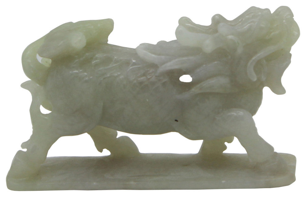 Detail Chinese Hand Carved Natural Jade Lucky Feng Shui Kirin Statue