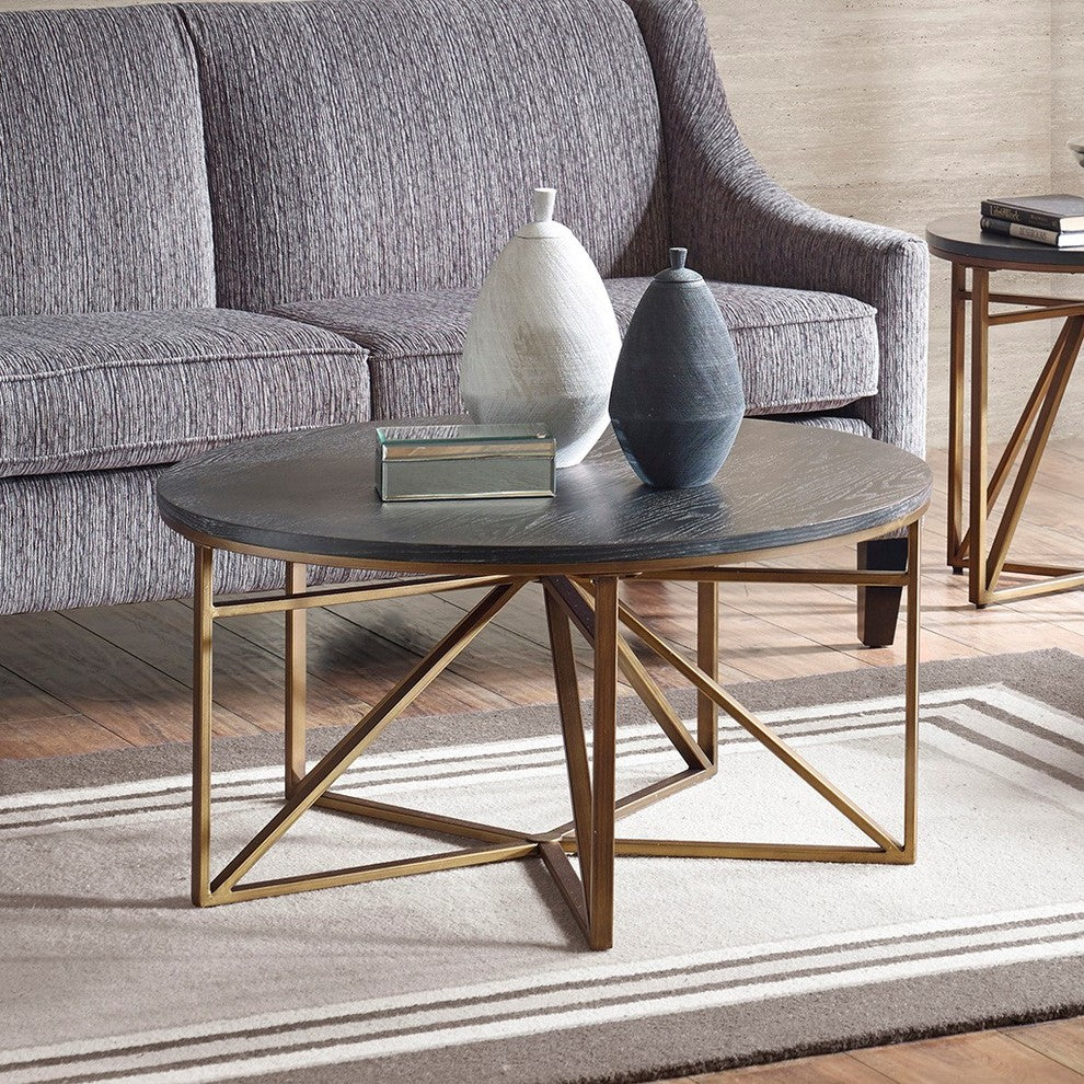 Madison Park Madison Antique Bronze Base Distressed Wood Top Coffee Table