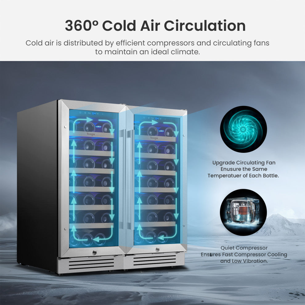 Yeego 30" Dual Zone Cellar Cooling Unit 66-Bottles Built- in Wine Cooler