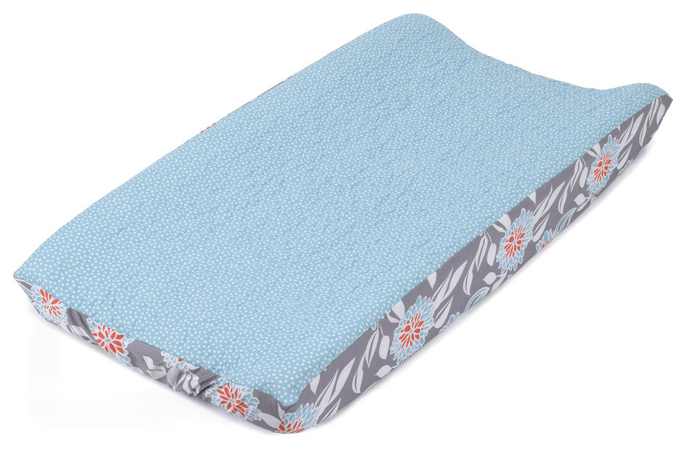 Quilted Changing Pad Cover, Aqua and White Dot