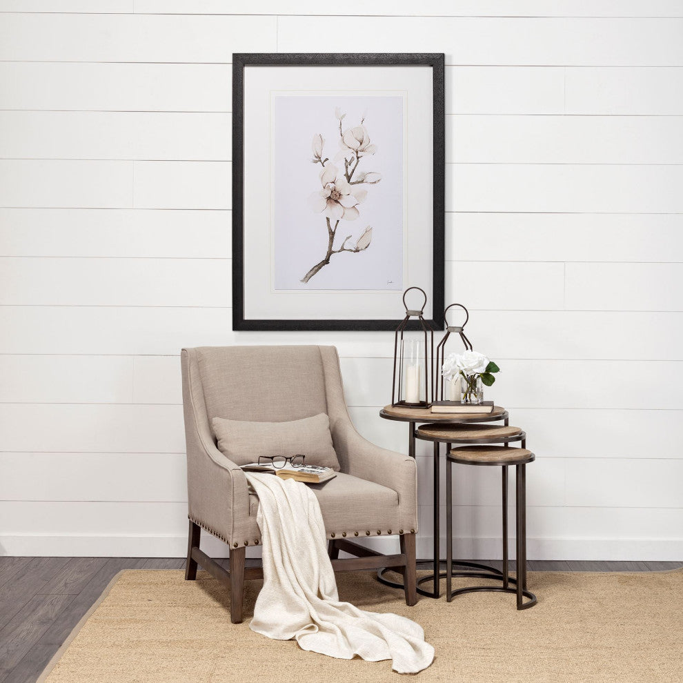 Brayden Beige Fabric Seat w/ Light Brown Solid Wood Accent Chair