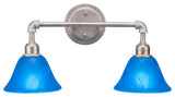 Vintage 2 Light Bath Bar, 7", Blue Italian Glass
