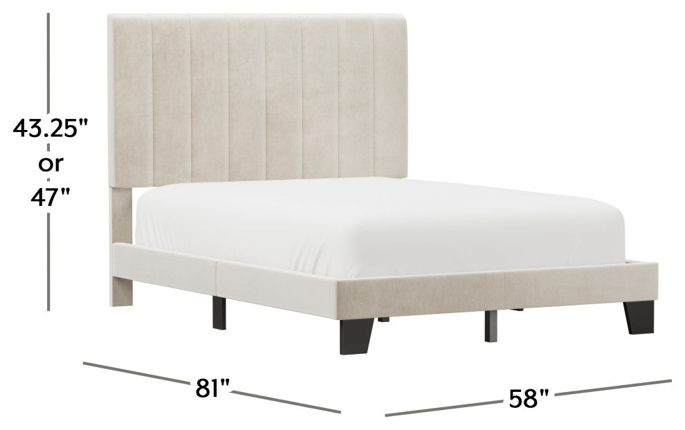 Hillsdale Crestone Adjustable Height Channel Upholstered Full Platform Bed, Cream, Full Bed