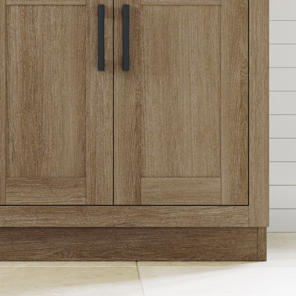 The Camille Bathroom Vanity, Driftwood Oak, 72", Double Sink, Freestanding